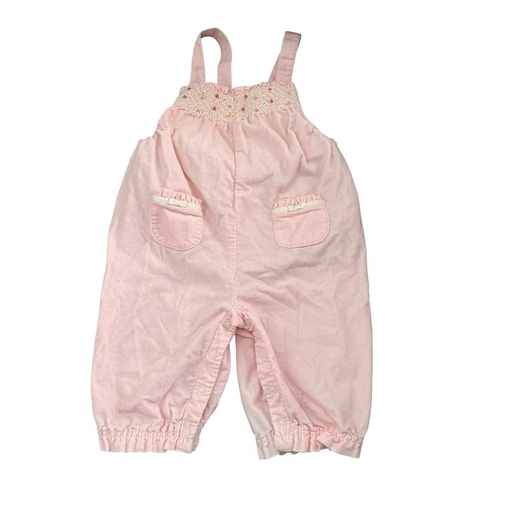 Vintage Gymboree Baby Girls Pink Corduroy Smocked Overalls Sz 0-3 Mths‎ 2005